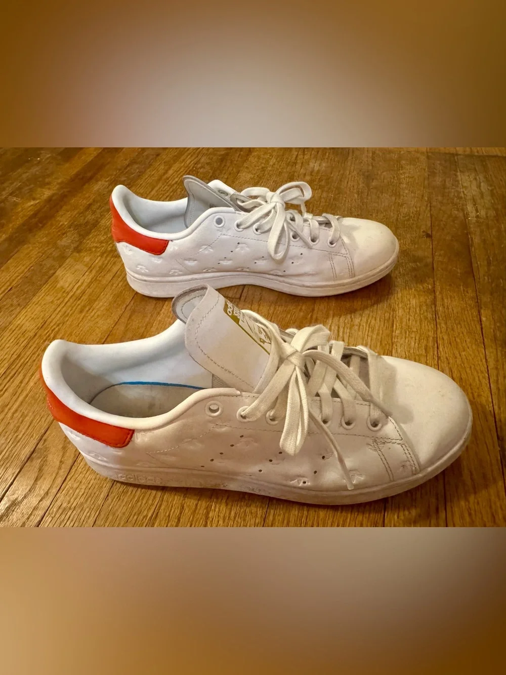Adidas Stan Smith White Sneakers with Red Heel Accent
